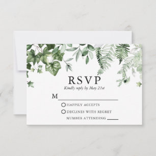 Cartons Réponse Mariage Moderne Elégant Botanique Verre Vert