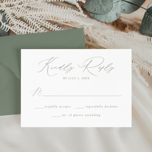 Cartons Réponse Mariage Moderne Élégant Vert Sauge Écriture (Créateur téléchargé)