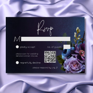 Cartons Réponse Mariage Moderne Floral Lavande Bleu Sombre et Maus