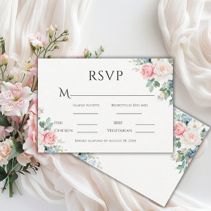 Cartons Réponse Mariage Moderne Floral Simple Rose & Bleu