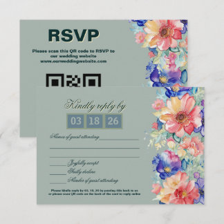 Cartons Réponse Mariage Moderne Floral Vert Eucalyptus