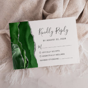 Cartons Réponse Mariage moderne Hunter Green Silver Agate
