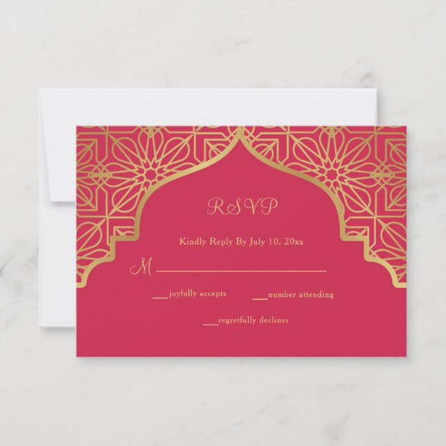 Cartons Réponse Mariage moderne Magenta Red Gold (Devant)