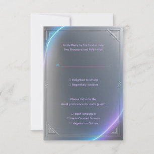 Cartons Réponse Mariage Moderne Néon Électrique Violet Gris Bleu