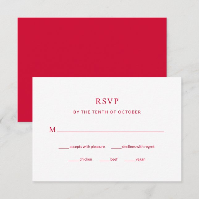 Cartons Réponse Mariage moderne rouge cerise | Choix de repas (Devant / Derrière)