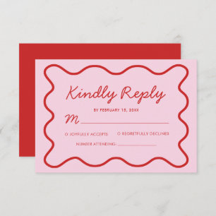 Cartons Réponse Mariage moderne Wavy rose et rouge Retro Squiggle