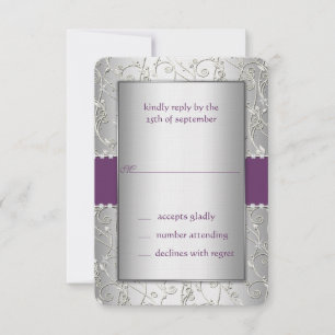 Cartons Réponse Mariage Monogram Purple et Silver Swirl