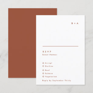 Cartons Réponse Mariage Monogramme blanc en terre cuite simple et 