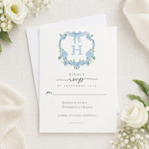 Mariage Monogramme Couronne Hydrangea Bleu Poussié
