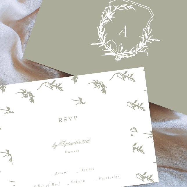 Cartons Réponse mariage monogramme de soie verte classique (Créateur téléchargé)