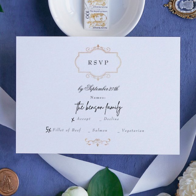 Cartons Réponse mariage monogramme d'or classique antique (Créateur téléchargé)