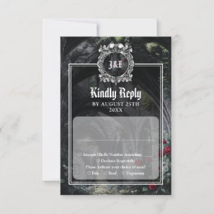 Cartons Réponse Mariage Monogramme Floral Roses Ruines Gothiques