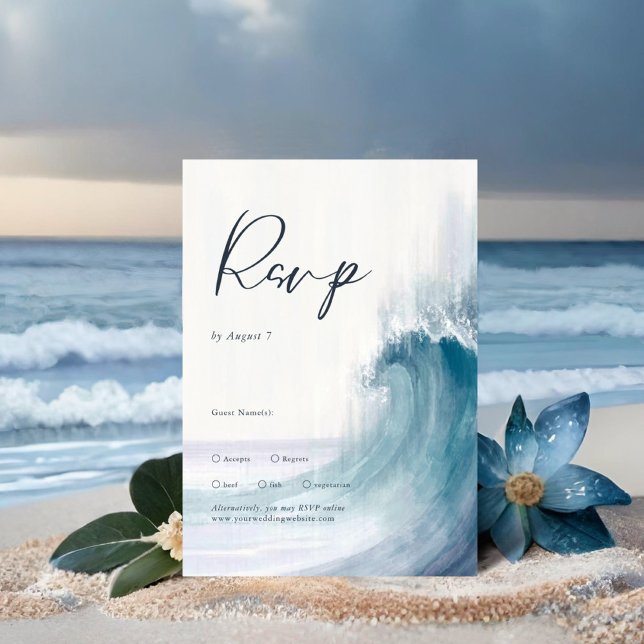 Cartons Réponse MARIAGE Monogramme nautique Vagues océaniques (Créateur téléchargé)