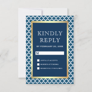 Cartons Réponse Mariage Motif Blue Moroccan Quatrefoil