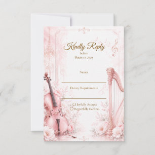Cartons Réponse Mariage Musical Élégant aux Teintes Roses