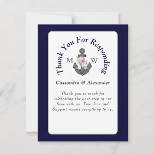 Cartons Réponse Mariage nautique Floral Ancre Marine Bleu blanc