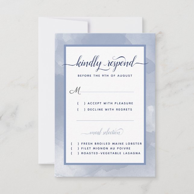 Cartons Réponse Mariage #Nautique Marine Bleu Acier Aquarelle Evén (Devant)