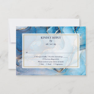 Cartons Réponse Mariage Nautique Monogramme Bleu Marine Et Or