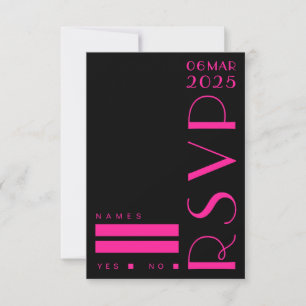 Cartons Réponse Mariage noir Art déco noir Hot rose