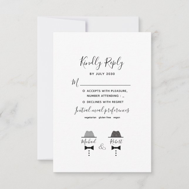 Cartons Réponse Mariage noir blanc gris (Devant)