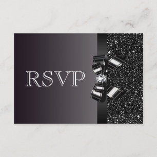 Cartons Réponse Mariage noir de paillettes, d'arc et de diamant