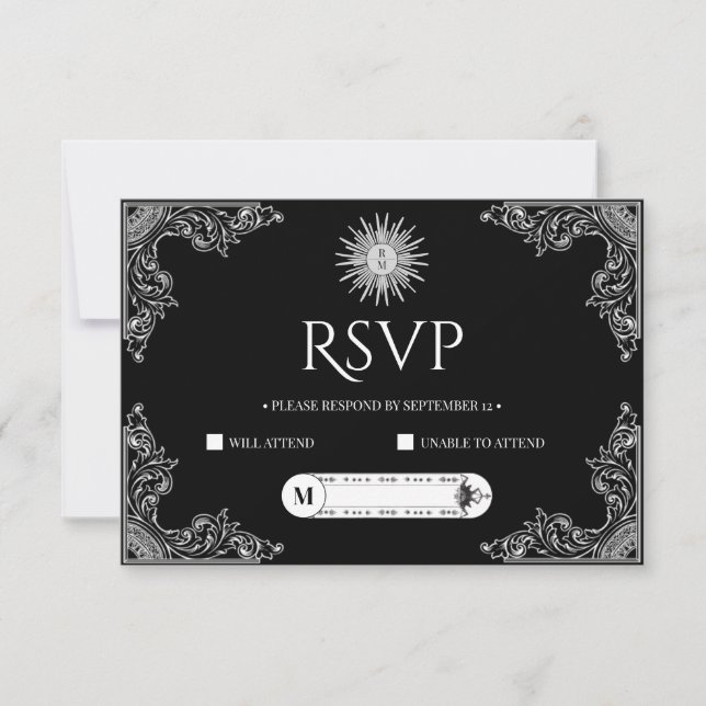 Cartons Réponse Mariage noir et blanc élégant QRCode personnalisé (Devant)