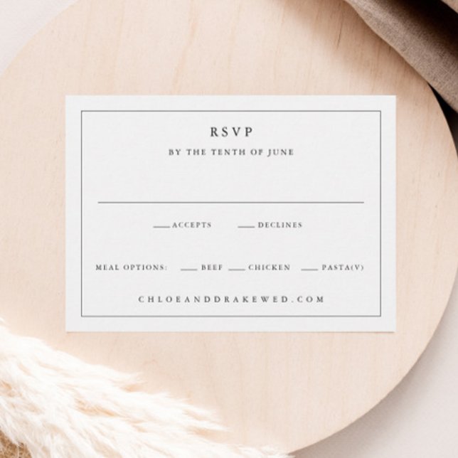 Cartons Réponse Mariage noir et blanc simple (Simple Wedding RSVP Enclosure Card with Meal Options.)