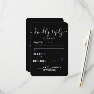Cartons Réponse Mariage noir étoiles violettes personnalisées