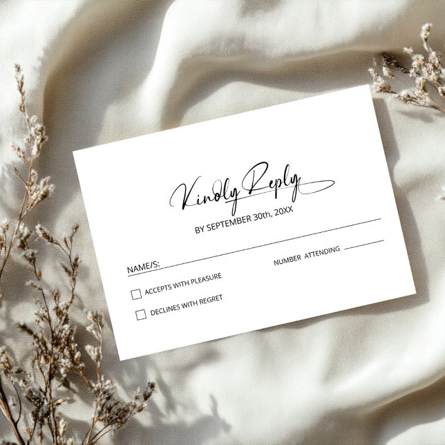 Cartons Réponse Mariage noir minimaliste élégant (Créateur téléchargé)