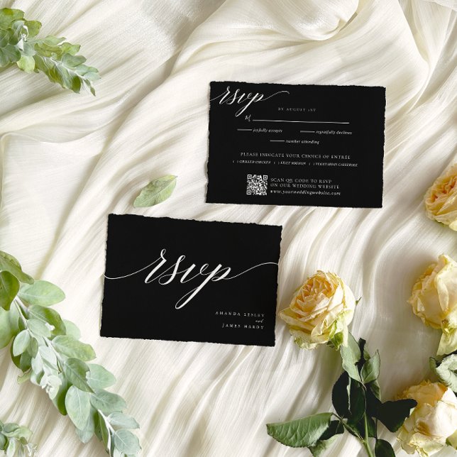 Cartons Réponse Mariage noir minimaliste élégant (Créateur téléchargé)