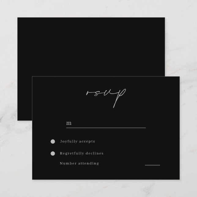 Cartons Réponse Mariage noir minimaliste moderne (Devant / Derrière)
