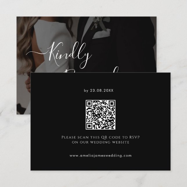 Cartons Réponse Mariage noir minimaliste moderne (Devant / Derrière)
