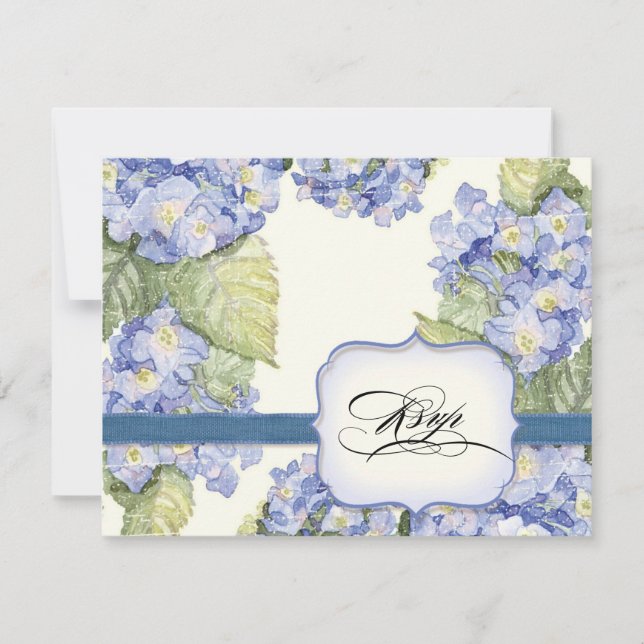 Cartons Réponse Mariage officiel bleu Hydrangea Bracket Floral (Devant)