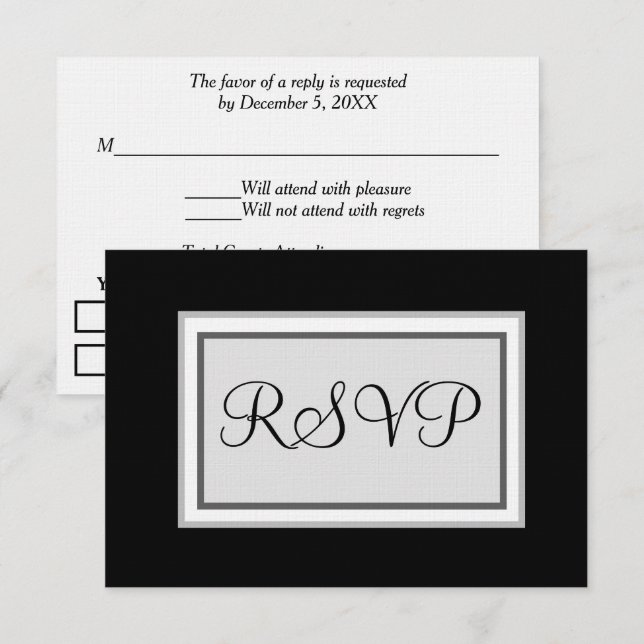 Cartons Réponse Mariage officiel noir blanc argent (Devant / Derrière)