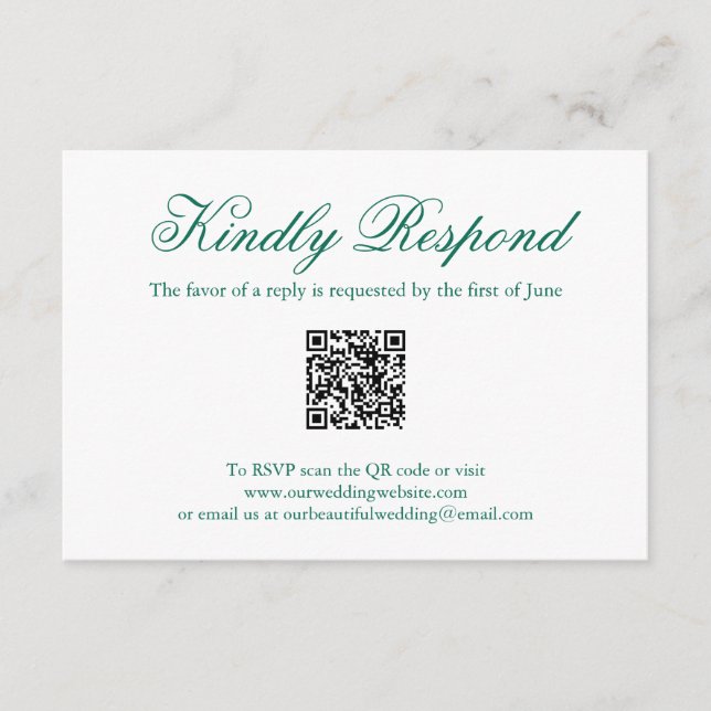 Cartons Réponse Mariage officiel traditionnel Emerald Green QR Cod (Devant)