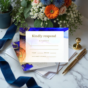 Cartons Réponse Mariage orange bleu moderne