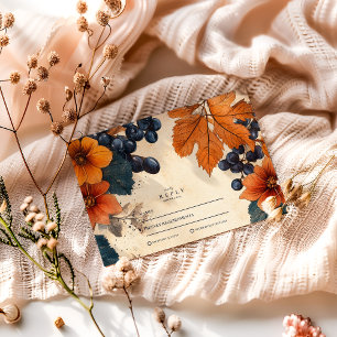 Cartons Réponse Mariage Orange Brûlé et Baies Navy