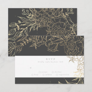 Cartons Réponse Mariage Pampas élégant en fer gris floral
