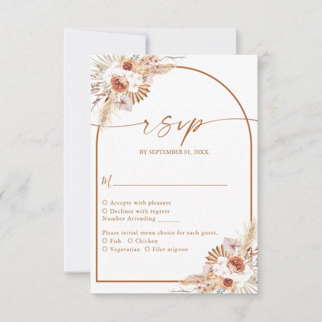 Cartons Réponse Mariage Pampas Grass Boho Terracotta (Devant)