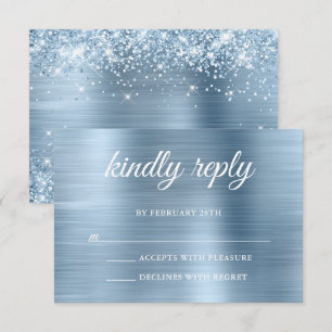 Cartons Réponse Mariage Papillon Pailleté Bleu Clair Aimablement R
