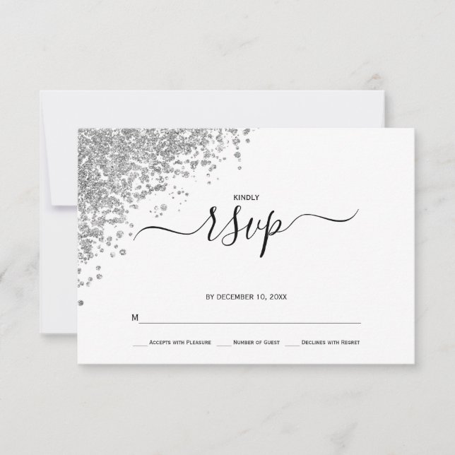 Cartons Réponse Mariage Parties scintillant argent (Devant)