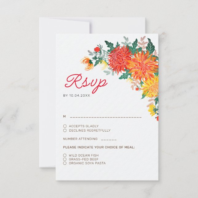 Cartons Réponse Mariage Pastel Orange Yellow Spring Dahlia Fleurs (Devant)