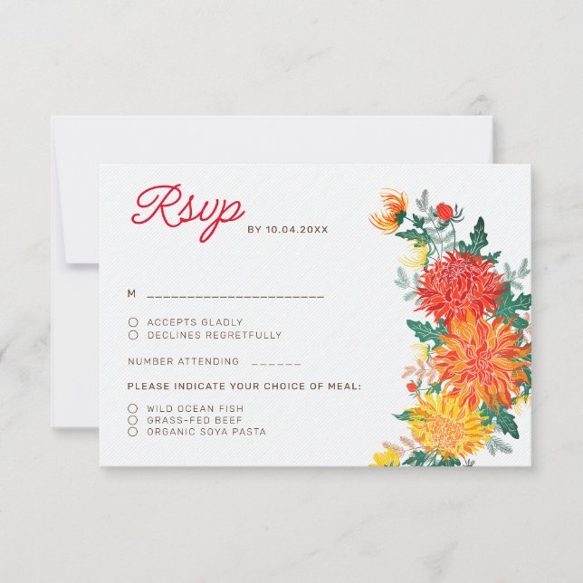 Cartons Réponse Mariage Pastel Orange Yellow Spring Dahlia Fleurs (Devant)
