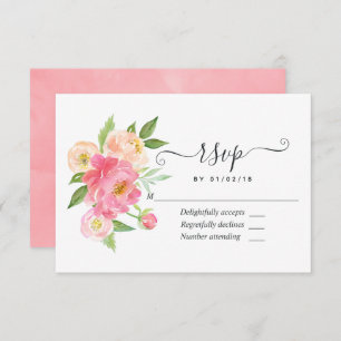 Cartons Réponse Mariage Pastel Pink Spring Watercolor Peonies