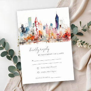 Cartons Réponse Mariage Paysage Aquarelle Chicago Illinois