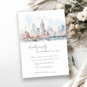 Cartons Réponse Mariage Paysage Aquarelle Détroit Michigan