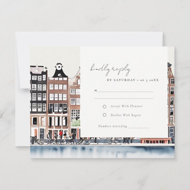 Cartons Réponse Mariage paysager du canal néerlandais d'Amsterdam (Devant)