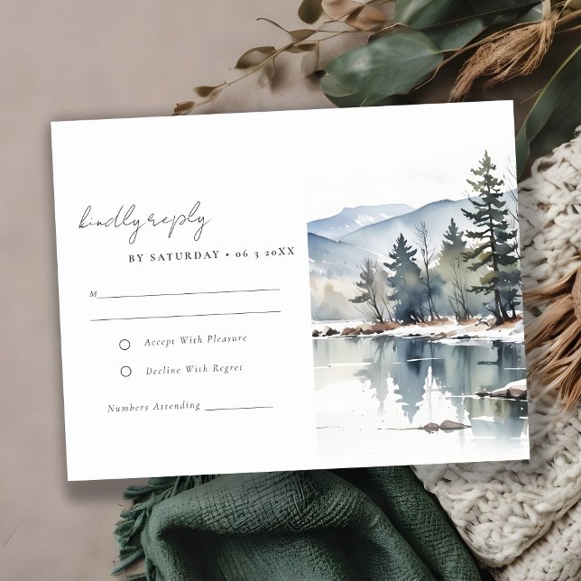 Cartons Réponse Mariage paysager du lac de la neige d'hiver (Créateur téléchargé)