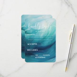Cartons Réponse Mariage personnalisé vagues aquarelles bleu sarcel