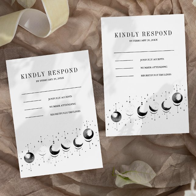 Cartons Réponse Mariage Phases de Lune Croissant Noir Blanc Célest (Créateur téléchargé)